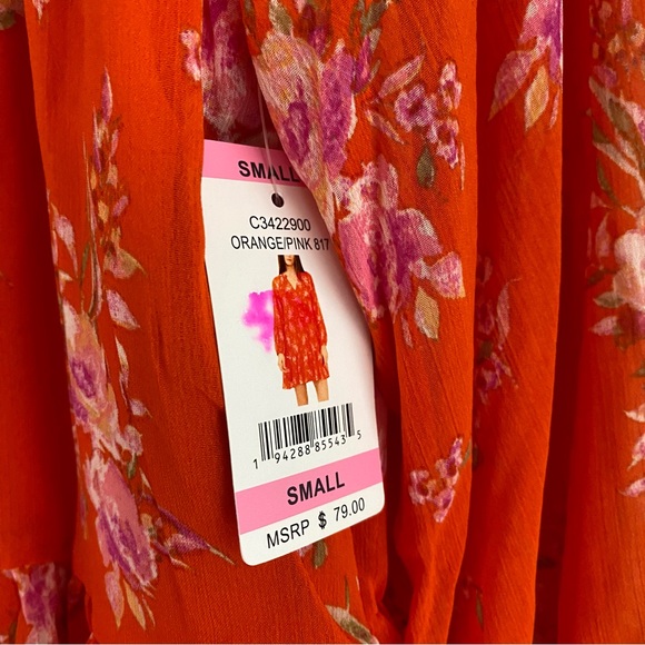 Vince Camuto NWT Orange & Pink Floral Semi Sheer Long Sleeve Flowy Dress Small - Picture 8 of 12